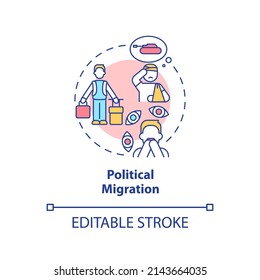 Political migration concept icon. Escaping problems. Reason to leave homeland abstract idea thin line illustration. Isolated outline drawing. Editable stroke. Arial, Myriad Pro-Bold fonts used