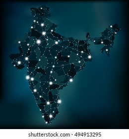 Political night map of India with lights