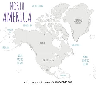 Political North America Map vector illustration isolated in white background. Editable and clearly labeled layers.