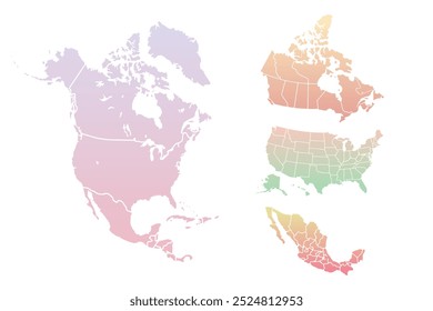 Political North America Map vector illustration with different colors for each country. Editable and clearly labeled layers.