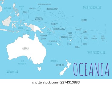 Political Oceania Map vector illustration with countries in white color. Editable and clearly labeled layers.