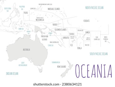 Political Oceania Map vector illustration isolated in white background. Editable and clearly labeled layers.