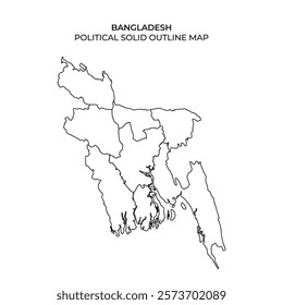 Political outline map of Bangladesh featuring distinct regional borders. This representation highlights the various divisions and structure of the country.