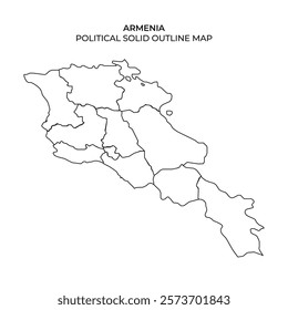 The political outline map depicts Armenia with defined regions and boundaries. This representation highlights the countrys geography and administrative divisions without additional details.