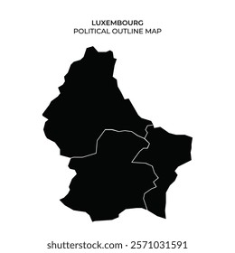 The political outline map illustrates the boundaries and regions of Luxembourg in a solid black design against a white background, providing a clear visual representation of its geography.