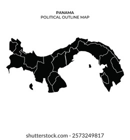 The political outline map showcases the various regions of Panama in black and white. It highlights districts and boundaries, emphasizing the geographical layout of the country.