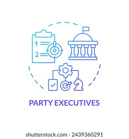 Political party executives blue gradient concept icon. Public sector politics. Constitution authority, federal government. Round shape line illustration. Abstract idea. Graphic design. Easy to use