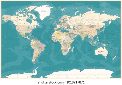 Political Physical Topographic Colored World Map Stock Vector (Royalty ...