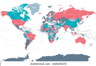 Political Physical Topographic Colored World Map Vector illustration