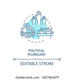 Political pluralism concept icon. Political body diversity idea thin line illustration. Parties peaceful coexistence. Democracy. Vector isolated outline RGB color drawing. Editable stroke