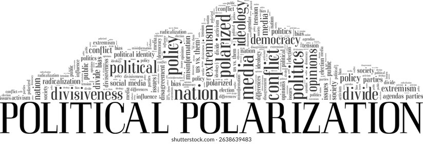 Political Polarization word cloud conceptual design isolated on white background.