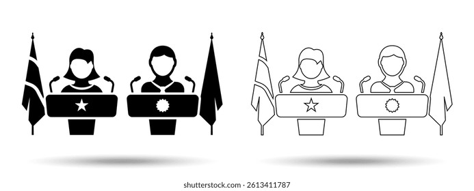 Political press conferences icon. Political press conferences icon on a white background, isolated. The icon has uses in applications and websites. Vector. Political press conferences background.