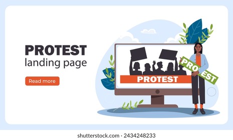 Political protest poster. Activists at rally. Youth nation. Tolerance, unity and respect. Freedom of speech. Landing webpage design. Cartoon flat vector illustration isolated on white background