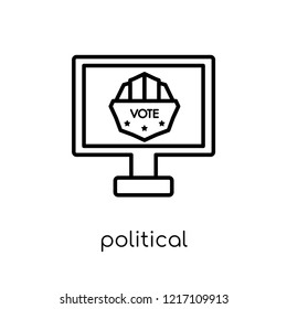 political publicity on monitor screen icon. Trendy modern flat linear vector political publicity on monitor screen icon on white background from thin line Political collection,