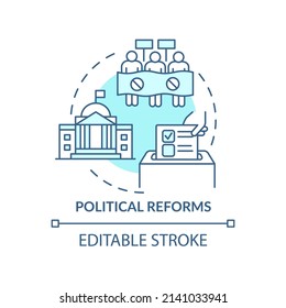 Political reforms turquoise concept icon. Rebuilding nation abstract idea thin line illustration. Effective improvements. Isolated outline drawing. Editable stroke. Arial, Myriad Pro-Bold fonts used