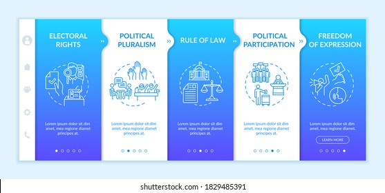 Political Rights Onboarding Vector Template. Electoral Rights. Political Participation. Human Rights. Responsive Mobile Website With Icons. Webpage Walkthrough Step Screens. RGB Color Concept