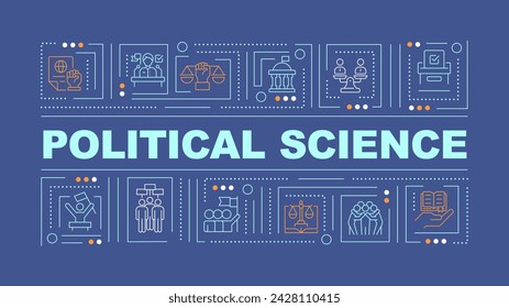 Concepto de palabra turquesa de ciencia política. Estructura gubernamental. Banner de tipografía. Diseño plano. Ilustración vectorial con texto de título, iconos de línea editables. Listo para usar. Fuente Arial Black utilizada