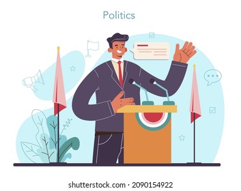 Political scientist concept. Studying of political ideas, institutions and election system. Political analyst studying politics strategy and law making. Flat vector illustration