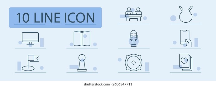 Political set icon. Monitor, book, debate, microphone, document, stamp, voting, flag, phone, heart, app, reading, communication, registration, speech, card, voting machine, ballot