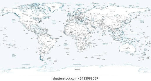 Political simple outline world map Equirectangular projection svg