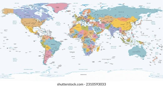 Political simple world map Equirectangular projection svg