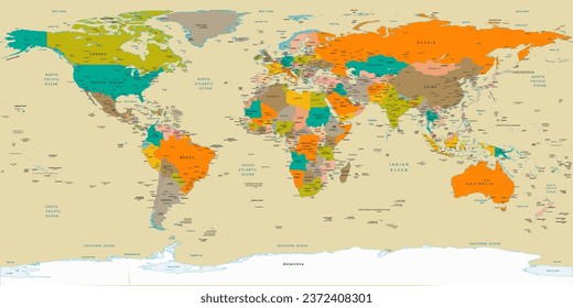 Political simple world map Equirectangular projection svg