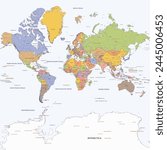 Political simple world map Mercator projection