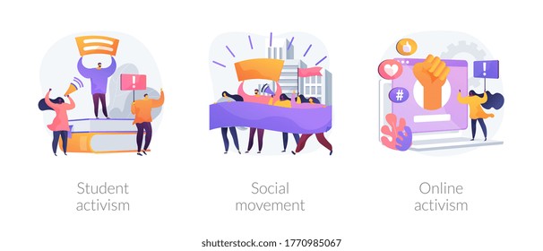 Political And Social Change Abstract Concept Vector Illustration Set. Student And Online Activism, Social Movement, Big Crowd, Mass Protest, Group Action, Digital Communication Abstract Metaphor.