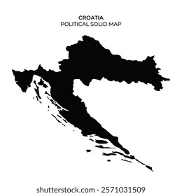 The political solid map of Croatia, emphasizing the countrys unique geographic silhouette. Ideal for educational and informational purposes about Croatia.