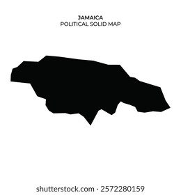 The political solid map of Jamaica, highlighting its distinct shape and geographic position. The outline emphasizes the countrys borders without additional details.