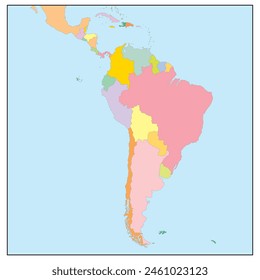 Mapa político de Sudamérica Ilustración vectorial con diferentes colores para cada país.