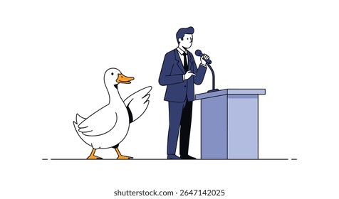 Political Speech Disrupted by a Duck Public Speaking Event Audience Disturbance Humorous Situation