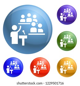 Political speech icons set vector 6 color isolated on white background