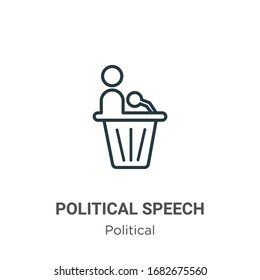 Political speech outline vector icon. Thin line black political speech icon, flat vector simple element illustration from editable political concept isolated stroke on white background