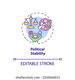 Political Stability Concept Icon. Moving For Safety. Pull Factor For Migration Abstract Idea Thin Line Illustration. Isolated Outline Drawing. Editable Stroke. Arial, Myriad Pro-Bold Fonts Used