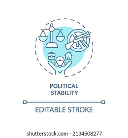 Political Stability Turquoise Concept Icon. Moving For Safety. Migration Pull Factor Abstract Idea Thin Line Illustration. Isolated Outline Drawing. Editable Stroke. Arial, Myriad Pro-Bold Fonts Used