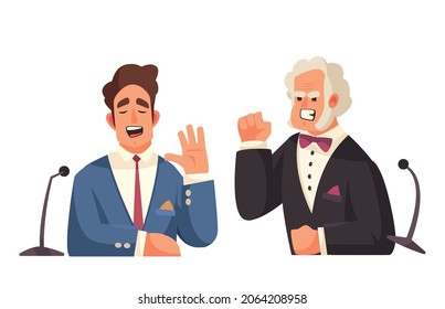 Political Talk Show Composition With Doodle Characters Of Two Arguing Male Politicians Vector Illustration