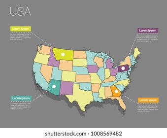  Political USA Map infographic. EPS USA map infographics design template