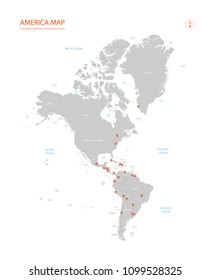 Political vector Americas map on white background, with borders, countries, cities. Editable layers clearly labeled.