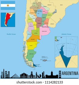 Political vector map of Argentina with all regions and their capitals