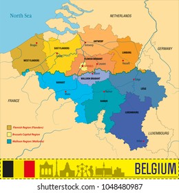 Political vector map of Belgium with all regions. All layers clearly separated