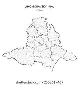 Political Vector Map of the South Moravian Region (Jihomoravský kraj) with Districts, AD MEC, AD CLA, Municipalities, Brno City Districts and Cadastral Territories - Czechia Czech Republic (Česko)