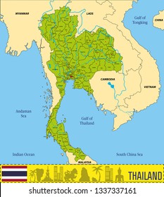 Political vector map of Thailand with all regions and their capitals