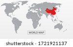 Political Vector Map of the world with clear borders with highlighted China with flag. Each country is isolated and selectable. Suitable for reports, statistics, infographics, templates. Silhouette