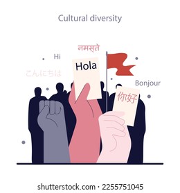 Political views spectrum. Left-wing politics principle. Cultural diversity, different races and nationalities equality. Flat vector illustration