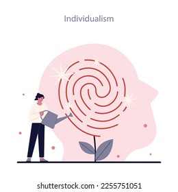 Political views spectrum. Left-wing politics principle. Individualism, personal independence and freedom. Self-development and leadership encouragement. Flat vector illustration