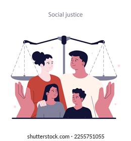 Political views spectrum. Left-wing politics principle. Social justice, equal social and economical opportunities and support for people without discrimination. Flat vector illustration