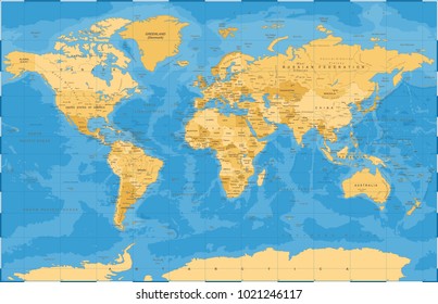 Political Vintage Golden Blue World Map Vector illustration