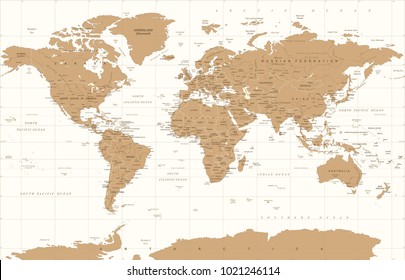 Political Vintage Golden World Map Vector illustration