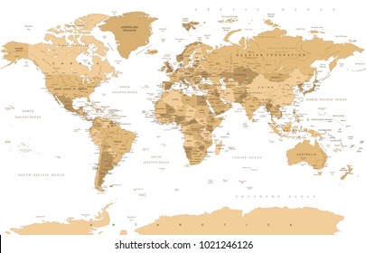 Political Vintage Golden World Map Vector illustration